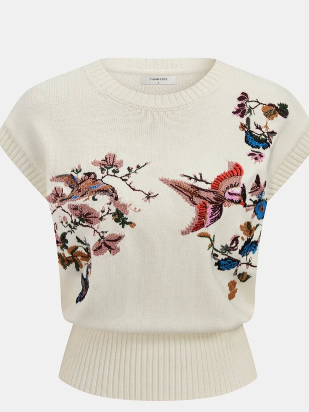 Commense Embroidered Floral Bird Knit Vest S
